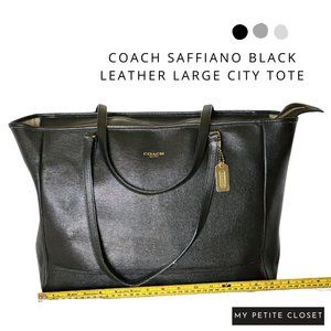 Coach Saffiano Black Leather Large City Tote